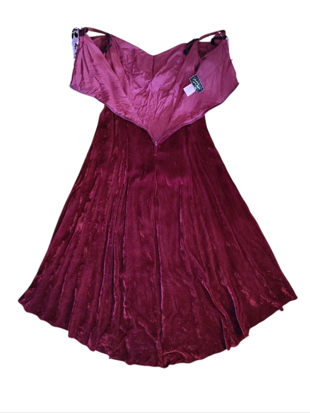 VTG 80s Burgundy Velvet Pink Brocade High Low Midi Prom Dress SZ 15/ 16 - Picture 11 of 13